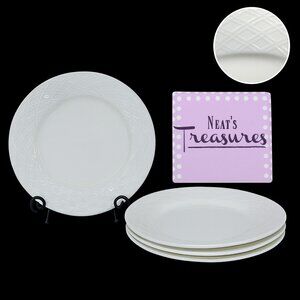 Gibson LEXINGTON White Elements  Embossed Rim Round Ceramic Bread Plates Set 4
